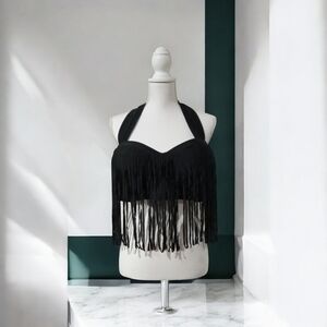 CREABYGIRLS‎ BLK. SWIMSUIT TOP ONLY WITH FRINGE 3X VGC